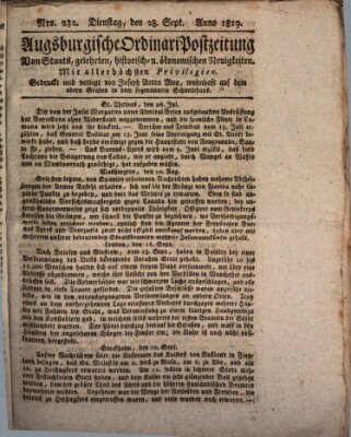 Augsburgische Ordinari Postzeitung von Staats-, gelehrten, historisch- u. ökonomischen Neuigkeiten (Augsburger Postzeitung) Dienstag 28. September 1819