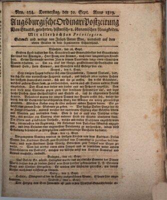 Augsburgische Ordinari Postzeitung von Staats-, gelehrten, historisch- u. ökonomischen Neuigkeiten (Augsburger Postzeitung) Donnerstag 30. September 1819