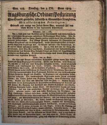 Augsburgische Ordinari Postzeitung von Staats-, gelehrten, historisch- u. ökonomischen Neuigkeiten (Augsburger Postzeitung) Dienstag 5. Oktober 1819