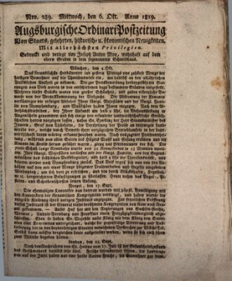 Augsburgische Ordinari Postzeitung von Staats-, gelehrten, historisch- u. ökonomischen Neuigkeiten (Augsburger Postzeitung) Mittwoch 6. Oktober 1819