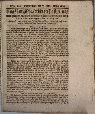 Augsburgische Ordinari Postzeitung von Staats-, gelehrten, historisch- u. ökonomischen Neuigkeiten (Augsburger Postzeitung) Donnerstag 7. Oktober 1819