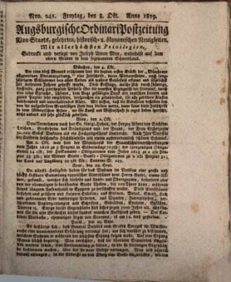 Augsburgische Ordinari Postzeitung von Staats-, gelehrten, historisch- u. ökonomischen Neuigkeiten (Augsburger Postzeitung) Freitag 8. Oktober 1819