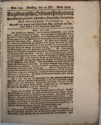 Augsburgische Ordinari Postzeitung von Staats-, gelehrten, historisch- u. ökonomischen Neuigkeiten (Augsburger Postzeitung) Dienstag 12. Oktober 1819