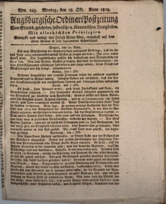 Augsburgische Ordinari Postzeitung von Staats-, gelehrten, historisch- u. ökonomischen Neuigkeiten (Augsburger Postzeitung) Montag 18. Oktober 1819