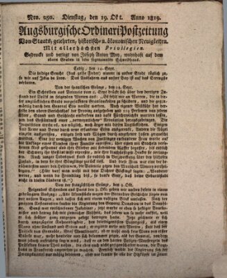 Augsburgische Ordinari Postzeitung von Staats-, gelehrten, historisch- u. ökonomischen Neuigkeiten (Augsburger Postzeitung) Dienstag 19. Oktober 1819