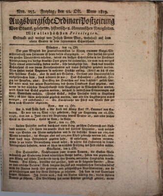 Augsburgische Ordinari Postzeitung von Staats-, gelehrten, historisch- u. ökonomischen Neuigkeiten (Augsburger Postzeitung) Freitag 22. Oktober 1819