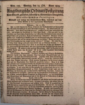 Augsburgische Ordinari Postzeitung von Staats-, gelehrten, historisch- u. ökonomischen Neuigkeiten (Augsburger Postzeitung) Montag 25. Oktober 1819