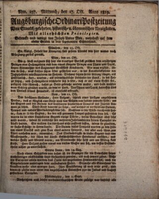 Augsburgische Ordinari Postzeitung von Staats-, gelehrten, historisch- u. ökonomischen Neuigkeiten (Augsburger Postzeitung) Mittwoch 27. Oktober 1819