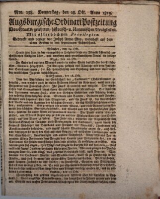 Augsburgische Ordinari Postzeitung von Staats-, gelehrten, historisch- u. ökonomischen Neuigkeiten (Augsburger Postzeitung) Donnerstag 28. Oktober 1819