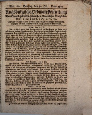 Augsburgische Ordinari Postzeitung von Staats-, gelehrten, historisch- u. ökonomischen Neuigkeiten (Augsburger Postzeitung) Samstag 30. Oktober 1819