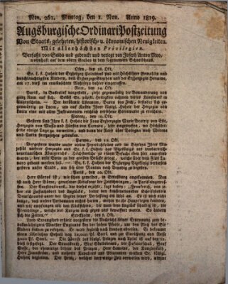 Augsburgische Ordinari Postzeitung von Staats-, gelehrten, historisch- u. ökonomischen Neuigkeiten (Augsburger Postzeitung) Montag 1. November 1819