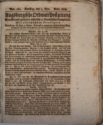 Augsburgische Ordinari Postzeitung von Staats-, gelehrten, historisch- u. ökonomischen Neuigkeiten (Augsburger Postzeitung) Dienstag 2. November 1819