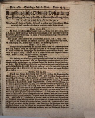 Augsburgische Ordinari Postzeitung von Staats-, gelehrten, historisch- u. ökonomischen Neuigkeiten (Augsburger Postzeitung) Samstag 6. November 1819