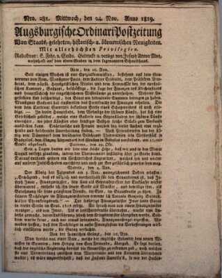 Augsburgische Ordinari Postzeitung von Staats-, gelehrten, historisch- u. ökonomischen Neuigkeiten (Augsburger Postzeitung) Mittwoch 24. November 1819