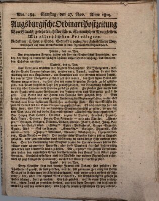 Augsburgische Ordinari Postzeitung von Staats-, gelehrten, historisch- u. ökonomischen Neuigkeiten (Augsburger Postzeitung) Samstag 27. November 1819