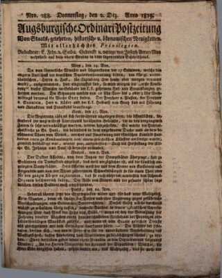 Augsburgische Ordinari Postzeitung von Staats-, gelehrten, historisch- u. ökonomischen Neuigkeiten (Augsburger Postzeitung) Donnerstag 2. Dezember 1819