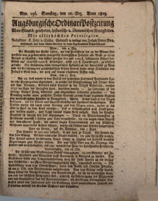 Augsburgische Ordinari Postzeitung von Staats-, gelehrten, historisch- u. ökonomischen Neuigkeiten (Augsburger Postzeitung) Samstag 11. Dezember 1819