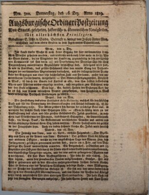 Augsburgische Ordinari Postzeitung von Staats-, gelehrten, historisch- u. ökonomischen Neuigkeiten (Augsburger Postzeitung) Donnerstag 16. Dezember 1819