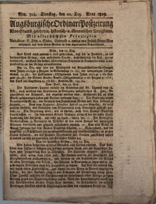 Augsburgische Ordinari Postzeitung von Staats-, gelehrten, historisch- u. ökonomischen Neuigkeiten (Augsburger Postzeitung) Dienstag 21. Dezember 1819