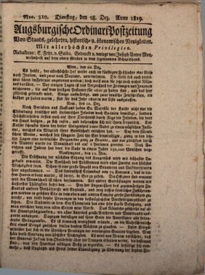 Augsburgische Ordinari Postzeitung von Staats-, gelehrten, historisch- u. ökonomischen Neuigkeiten (Augsburger Postzeitung) Dienstag 28. Dezember 1819