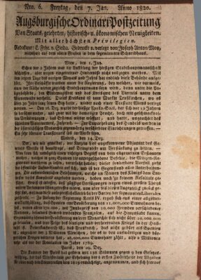 Augsburgische Ordinari Postzeitung von Staats-, gelehrten, historisch- u. ökonomischen Neuigkeiten (Augsburger Postzeitung) Freitag 7. Januar 1820