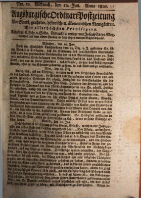 Augsburgische Ordinari Postzeitung von Staats-, gelehrten, historisch- u. ökonomischen Neuigkeiten (Augsburger Postzeitung) Mittwoch 12. Januar 1820