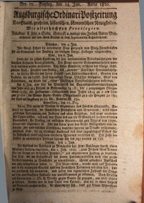 Augsburgische Ordinari Postzeitung von Staats-, gelehrten, historisch- u. ökonomischen Neuigkeiten (Augsburger Postzeitung) Freitag 14. Januar 1820