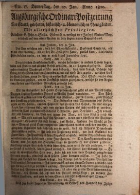 Augsburgische Ordinari Postzeitung von Staats-, gelehrten, historisch- u. ökonomischen Neuigkeiten (Augsburger Postzeitung) Donnerstag 20. Januar 1820