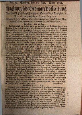 Augsburgische Ordinari Postzeitung von Staats-, gelehrten, historisch- u. ökonomischen Neuigkeiten (Augsburger Postzeitung) Samstag 22. Januar 1820