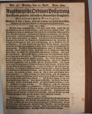 Augsburgische Ordinari Postzeitung von Staats-, gelehrten, historisch- u. ökonomischen Neuigkeiten (Augsburger Postzeitung) Freitag 21. April 1820