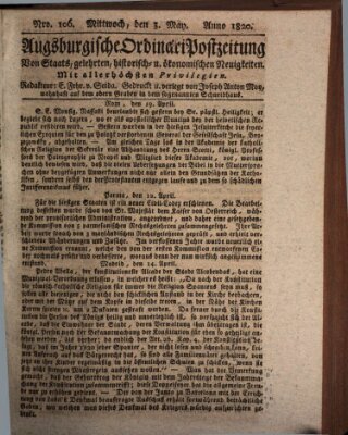 Augsburgische Ordinari Postzeitung von Staats-, gelehrten, historisch- u. ökonomischen Neuigkeiten (Augsburger Postzeitung) Mittwoch 3. Mai 1820