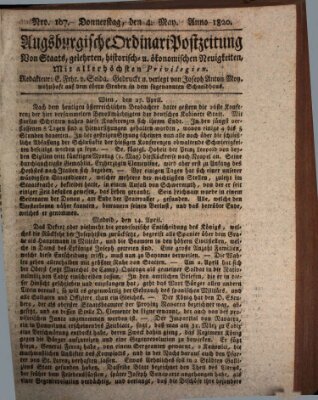 Augsburgische Ordinari Postzeitung von Staats-, gelehrten, historisch- u. ökonomischen Neuigkeiten (Augsburger Postzeitung) Donnerstag 4. Mai 1820