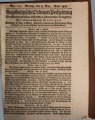 Augsburgische Ordinari Postzeitung von Staats-, gelehrten, historisch- u. ökonomischen Neuigkeiten (Augsburger Postzeitung) Montag 8. Mai 1820