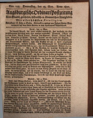 Augsburgische Ordinari Postzeitung von Staats-, gelehrten, historisch- u. ökonomischen Neuigkeiten (Augsburger Postzeitung) Donnerstag 25. Mai 1820