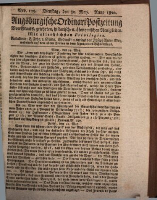 Augsburgische Ordinari Postzeitung von Staats-, gelehrten, historisch- u. ökonomischen Neuigkeiten (Augsburger Postzeitung) Dienstag 30. Mai 1820