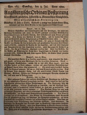 Augsburgische Ordinari Postzeitung von Staats-, gelehrten, historisch- u. ökonomischen Neuigkeiten (Augsburger Postzeitung) Samstag 8. Juli 1820