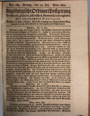 Augsburgische Ordinari Postzeitung von Staats-, gelehrten, historisch- u. ökonomischen Neuigkeiten (Augsburger Postzeitung) Freitag 14. Juli 1820