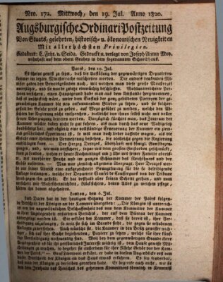 Augsburgische Ordinari Postzeitung von Staats-, gelehrten, historisch- u. ökonomischen Neuigkeiten (Augsburger Postzeitung) Mittwoch 19. Juli 1820