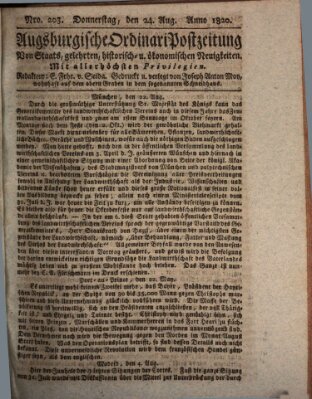 Augsburgische Ordinari Postzeitung von Staats-, gelehrten, historisch- u. ökonomischen Neuigkeiten (Augsburger Postzeitung) Donnerstag 24. August 1820