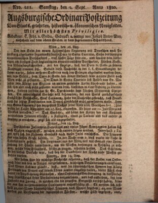 Augsburgische Ordinari Postzeitung von Staats-, gelehrten, historisch- u. ökonomischen Neuigkeiten (Augsburger Postzeitung) Samstag 2. September 1820