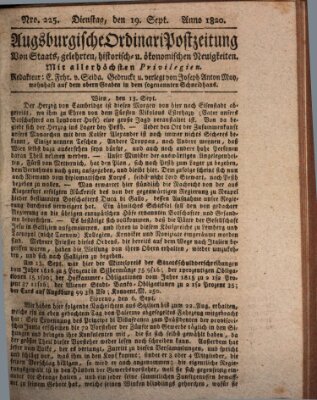 Augsburgische Ordinari Postzeitung von Staats-, gelehrten, historisch- u. ökonomischen Neuigkeiten (Augsburger Postzeitung) Dienstag 19. September 1820