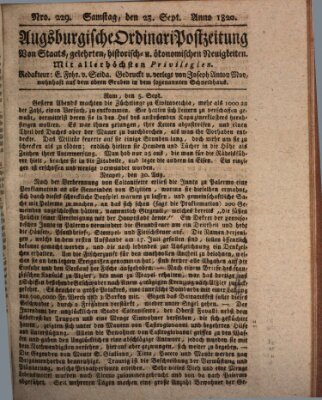 Augsburgische Ordinari Postzeitung von Staats-, gelehrten, historisch- u. ökonomischen Neuigkeiten (Augsburger Postzeitung) Samstag 23. September 1820