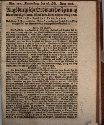 Augsburgische Ordinari Postzeitung von Staats-, gelehrten, historisch- u. ökonomischen Neuigkeiten (Augsburger Postzeitung) Donnerstag 26. Oktober 1820