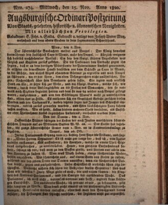 Augsburgische Ordinari Postzeitung von Staats-, gelehrten, historisch- u. ökonomischen Neuigkeiten (Augsburger Postzeitung) Mittwoch 15. November 1820