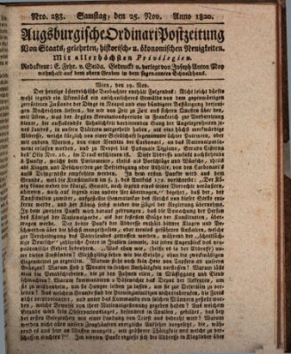 Augsburgische Ordinari Postzeitung von Staats-, gelehrten, historisch- u. ökonomischen Neuigkeiten (Augsburger Postzeitung) Samstag 25. November 1820