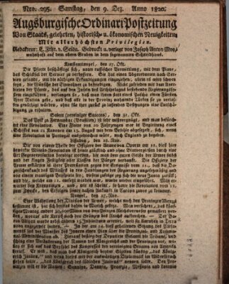 Augsburgische Ordinari Postzeitung von Staats-, gelehrten, historisch- u. ökonomischen Neuigkeiten (Augsburger Postzeitung) Samstag 9. Dezember 1820