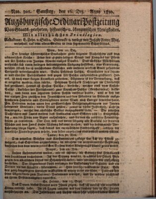 Augsburgische Ordinari Postzeitung von Staats-, gelehrten, historisch- u. ökonomischen Neuigkeiten (Augsburger Postzeitung) Samstag 16. Dezember 1820