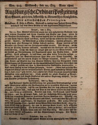 Augsburgische Ordinari Postzeitung von Staats-, gelehrten, historisch- u. ökonomischen Neuigkeiten (Augsburger Postzeitung) Mittwoch 20. Dezember 1820