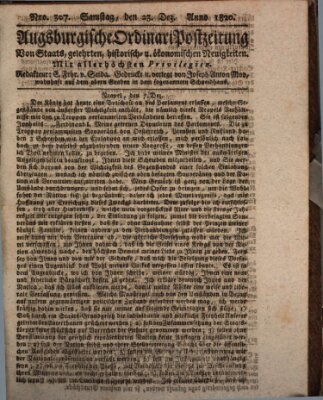 Augsburgische Ordinari Postzeitung von Staats-, gelehrten, historisch- u. ökonomischen Neuigkeiten (Augsburger Postzeitung) Samstag 23. Dezember 1820