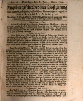 Augsburgische Ordinari Postzeitung von Staats-, gelehrten, historisch- u. ökonomischen Neuigkeiten (Augsburger Postzeitung) Samstag 6. Januar 1821